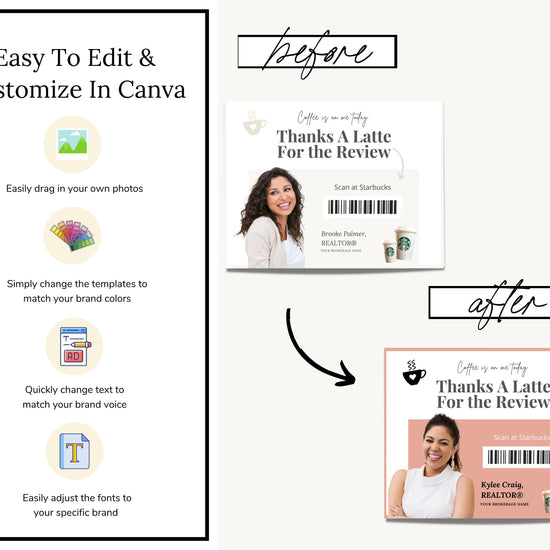 Review Postcard | Thanks A Latte for the Review | Real Estate Marketing | Real Estate Farming Card | Real Estate Coffee Gift Card | Canva