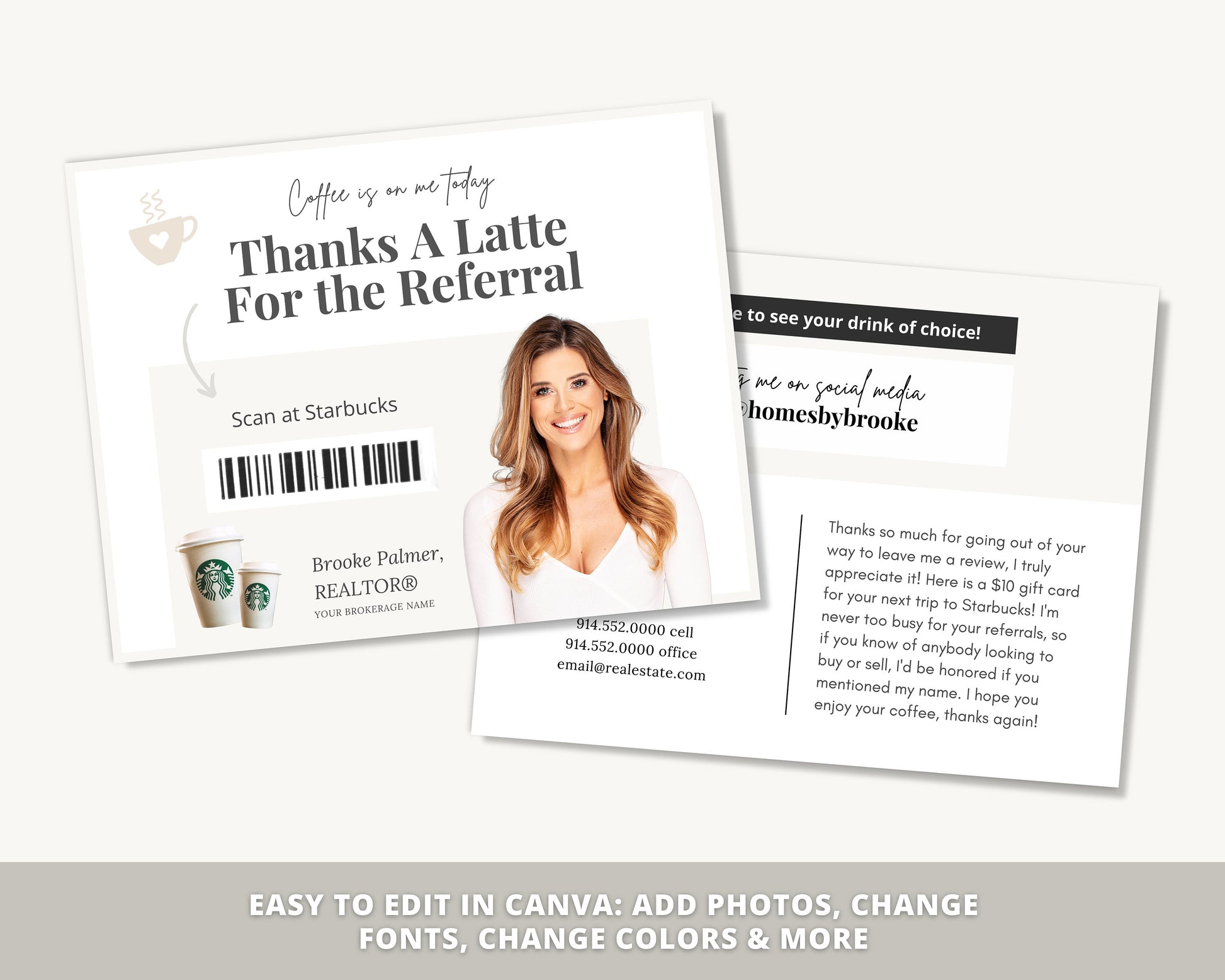 Referral Postcard | Thanks A Latte for the Referral | Real Estate Marketing | Real Estate Farming Card | Real Estate Coffee Gift Card