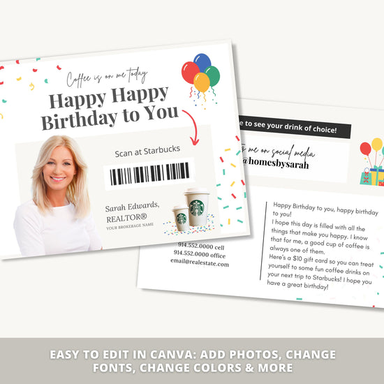 Happy Birthday Postcard | Coffee Birthday Cards | Real Estate Marketing | Real Estate Farming Card | Real Estate Coffee Birthday Gift Card