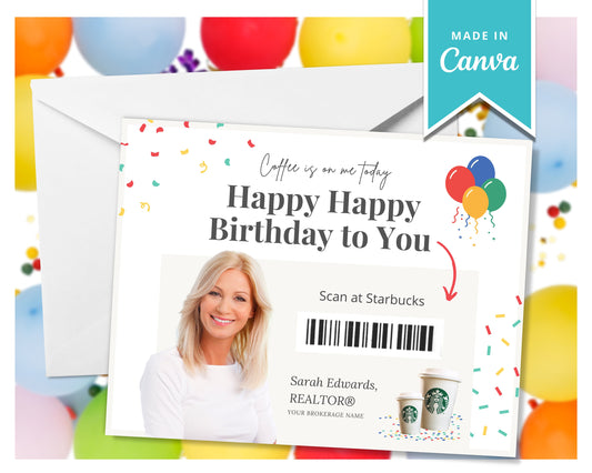 Happy Birthday Postcard | Coffee Birthday Cards | Real Estate Marketing | Real Estate Farming Card | Real Estate Coffee Birthday Gift Card