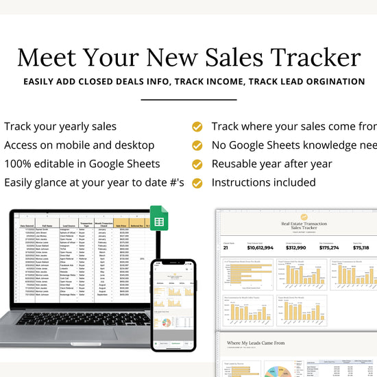Real Estate Transaction Tracker | Real Estate Sales Tracker | Income Statement | Real Estate Goal Tracker | Income Tracker | Bookkeeping
