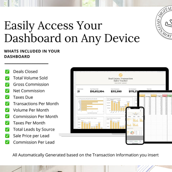 Real Estate Transaction Tracker | Real Estate Sales Tracker | Income Statement | Real Estate Goal Tracker | Income Tracker | Bookkeeping