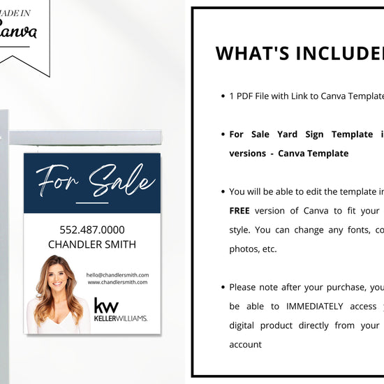 Real Estate Yard Sign | For Sale Yard Sign | Customizable For Sale Signage | Real Estate Marketing | Canva Template Modern Sold Sign | BLUE