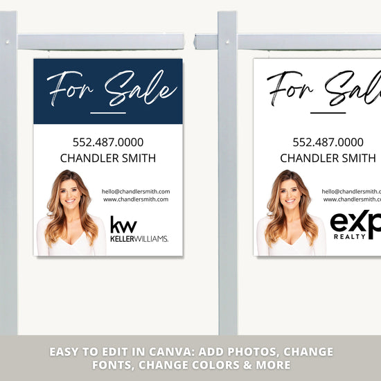 Real Estate Yard Sign | For Sale Yard Sign | Customizable For Sale Signage | Real Estate Marketing | Canva Template Modern Sold Sign | BLUE