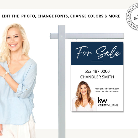 Real Estate Yard Sign | For Sale Yard Sign | Customizable For Sale Signage | Real Estate Marketing | Canva Template Modern Sold Sign | BLUE