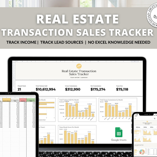 Real Estate Transaction Tracker | Real Estate Sales Tracker | Income Statement | Real Estate Goal Tracker | Income Tracker | Bookkeeping