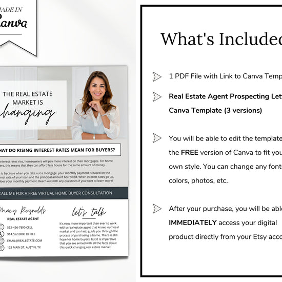 Real Estate Interest Rates Flyer | Real Estate Marketing | Canva Template | Rising Interest Rate Mailer | Rent vs Buy Realtor Farming Flyer