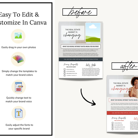 Real Estate Interest Rates Flyer | Real Estate Marketing | Canva Template | Rising Interest Rate Mailer | Rent vs Buy Realtor Farming Flyer