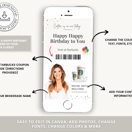 Digital Birthday Card | Happy Birthday Card for Client | Real Estate Marketing | Real Estate Farming Card | Real Estate Coffee Gift Card