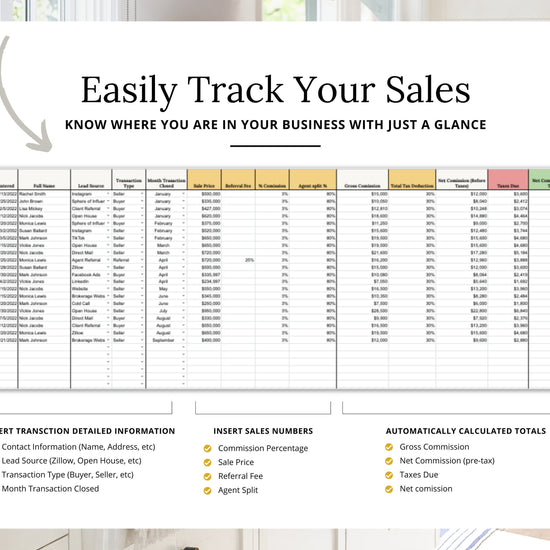 Real Estate Transaction Tracker | Real Estate Sales Tracker | Income Statement | Real Estate Goal Tracker | Income Tracker | Bookkeeping