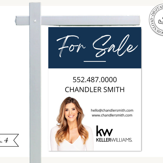 Real Estate Yard Sign | For Sale Yard Sign | Customizable For Sale Signage | Real Estate Marketing | Canva Template Modern Sold Sign | BLUE