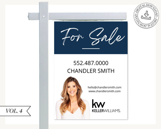 Real Estate Yard Sign | For Sale Yard Sign | Customizable For Sale Signage | Real Estate Marketing | Canva Template Modern Sold Sign | BLUE