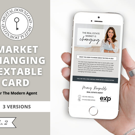 Digital Textable Card | Real Estate Business Card | Market Changing | Interest Rates | Real Estate Marketing | Prospecting Flyer | Canva
