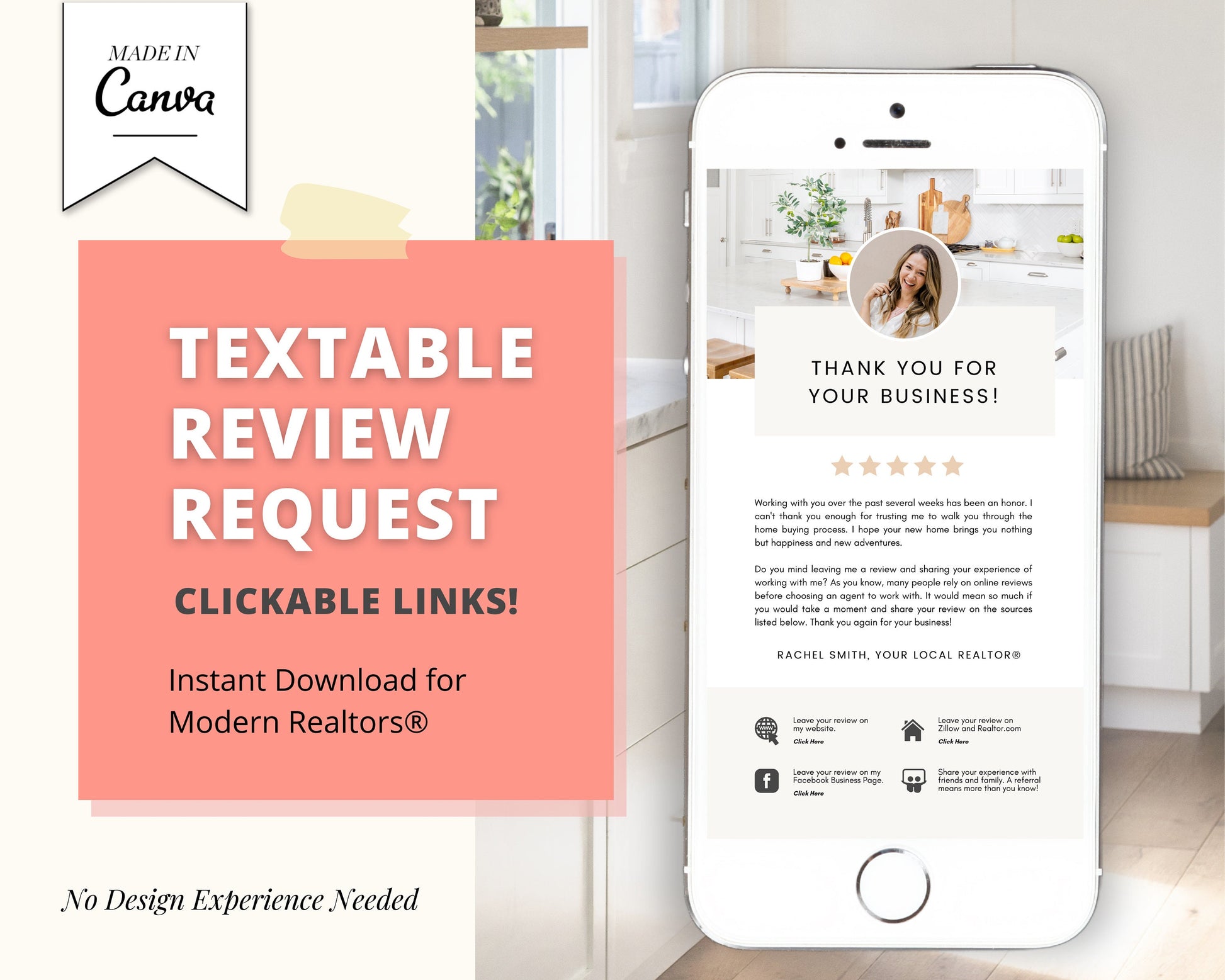 Client Review Request Textable Card | Real Estate Agent Marketing | Entrepreneur Client Testimonials | Canva Template | Referral Request