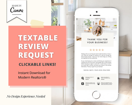 Client Review Request Textable Card | Real Estate Agent Marketing | Entrepreneur Client Testimonials | Canva Template | Referral Request