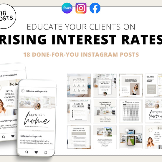 Interest Rates Instagram Posts | Real Estate Social Media Posts | Market Changing | Mortgage Lender | Home Equity Posts | Rent | Canva Guide