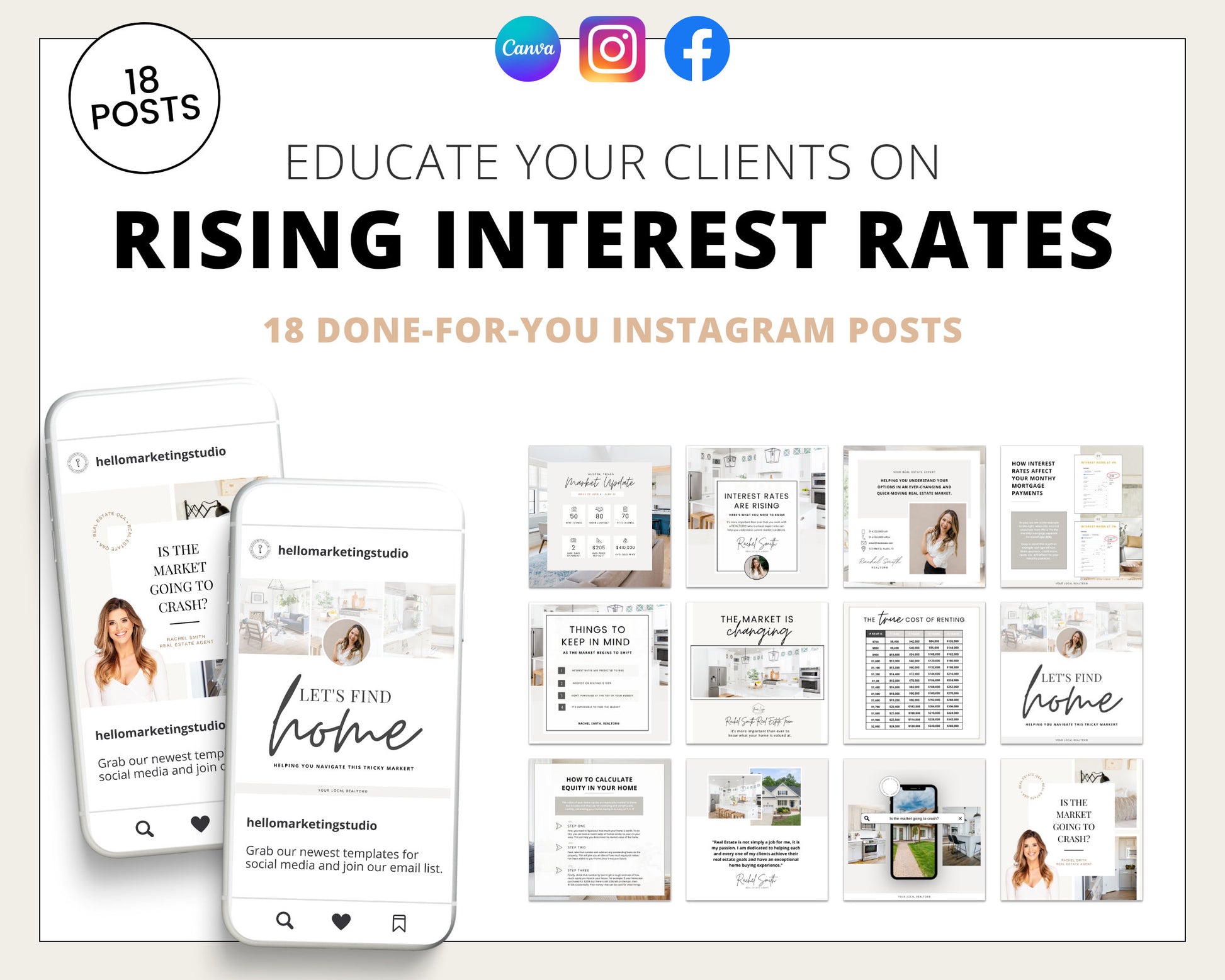 Interest Rates Instagram Posts | Real Estate Social Media Posts | Market Changing | Mortgage Lender | Home Equity Posts | Rent | Canva Guide