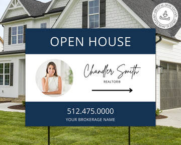 Real Estate Yard Open House Sign Template | For Sale Yard Sign | Customizable For Sale Signage | Open House Directional | Canva Template