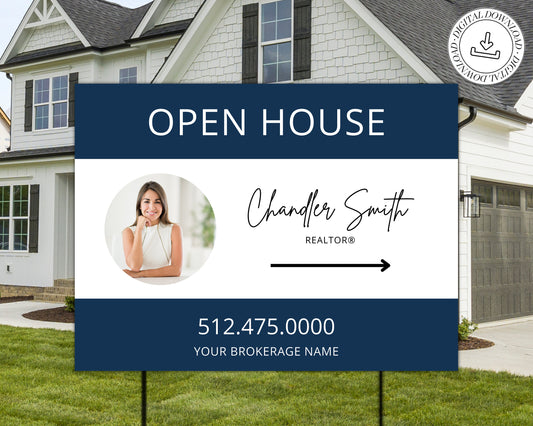 Real Estate Yard Open House Sign Template | For Sale Yard Sign | Customizable For Sale Signage | Open House Directional | Canva Template