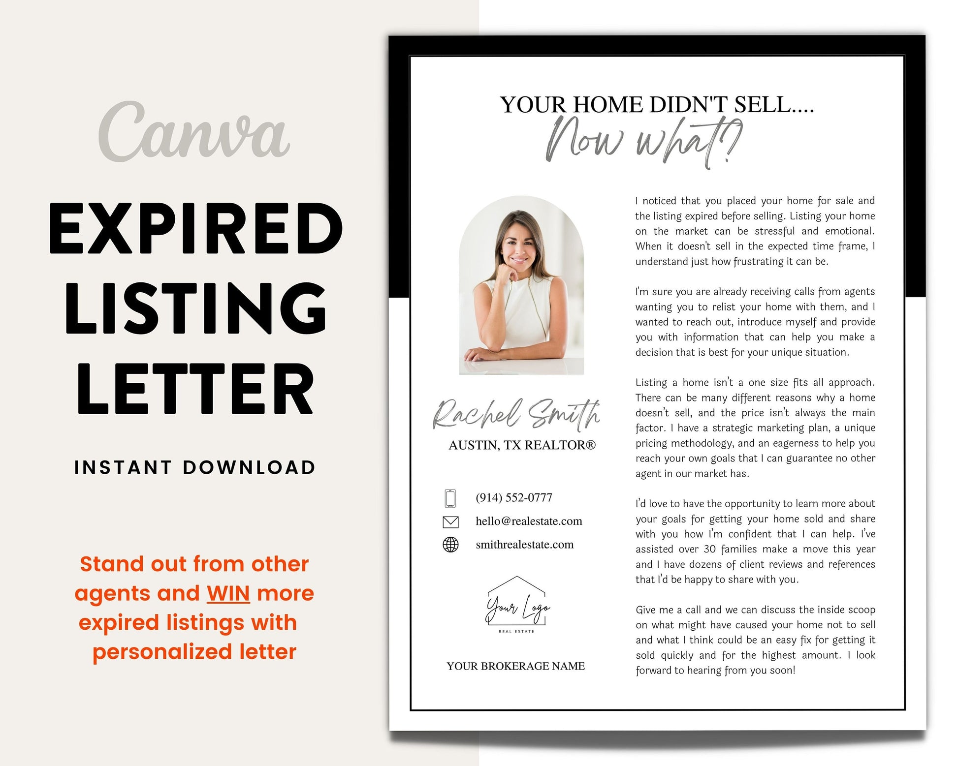 Real Estate Expired Listing Flyer | Real Estate Marketing | Canva Template | Real Estate Template | New Agent Flyer | Real Estate Postcard