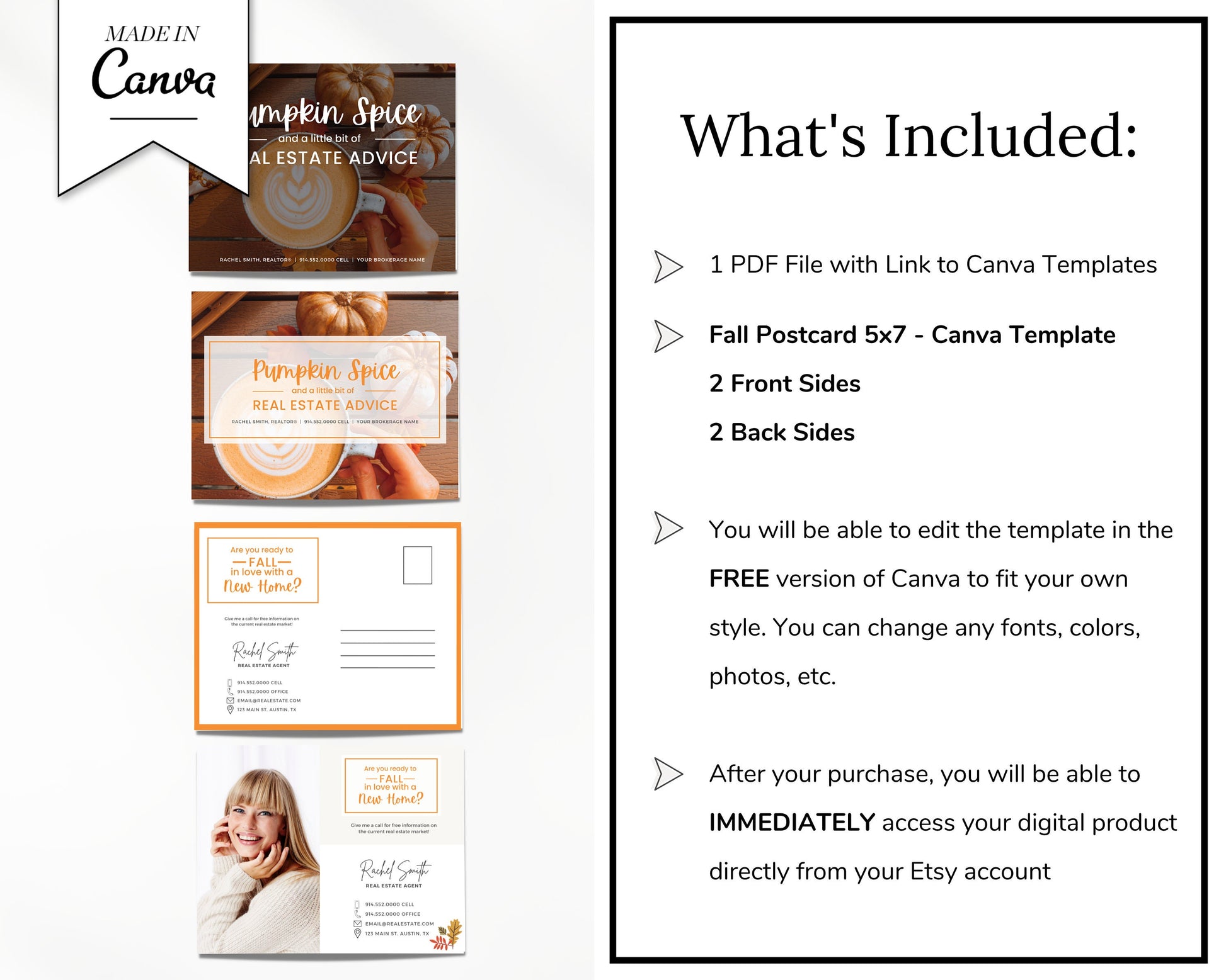 Real Estate Fall Postcard | Pumpkin Spice Real Estate | Real Estate Marketing | Fall Newsletter | Autumn Mailer | Fall Farming Card | Canva