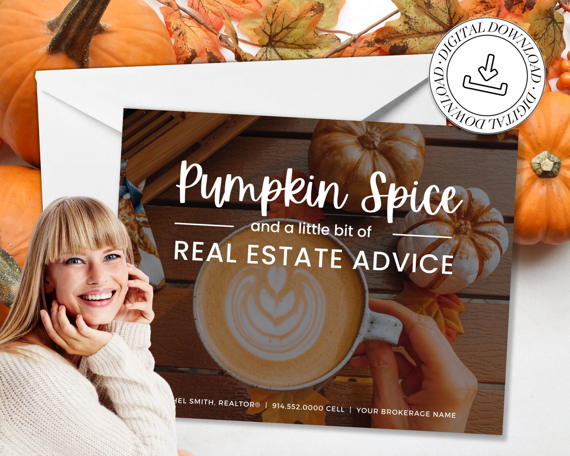 Real Estate Fall Postcard | Pumpkin Spice Real Estate | Real Estate Marketing | Fall Newsletter | Autumn Mailer | Fall Farming Card | Canva