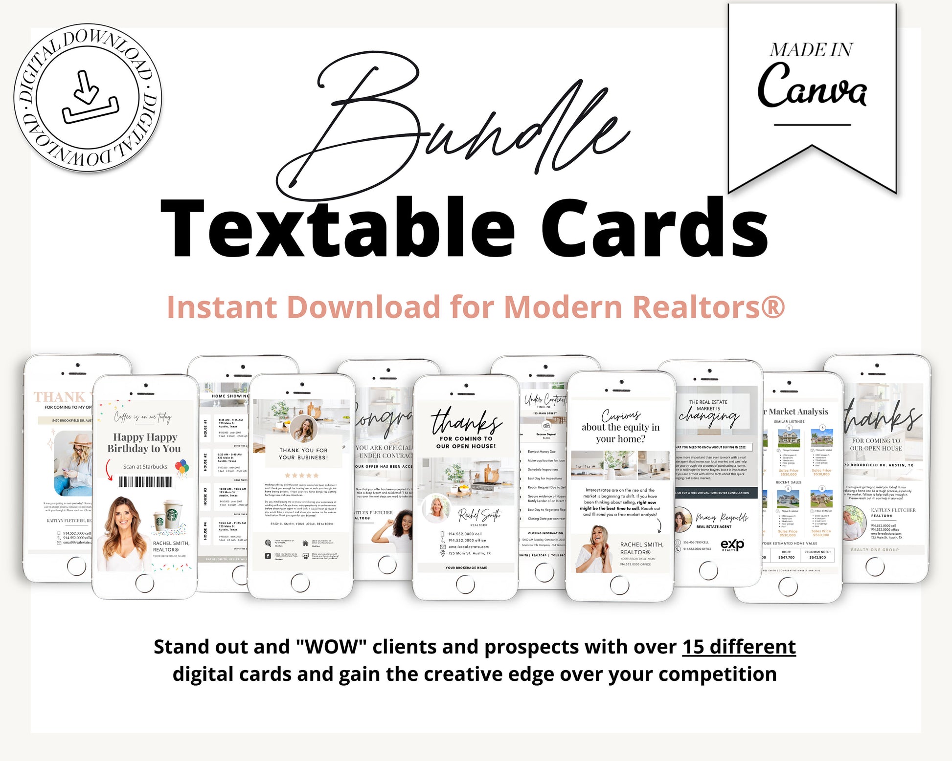 Digital Business Card Bundle | Textable Real Estate Cards | Real Estate Marketing | Canva Template | Textable Prospecting Cards | Open House