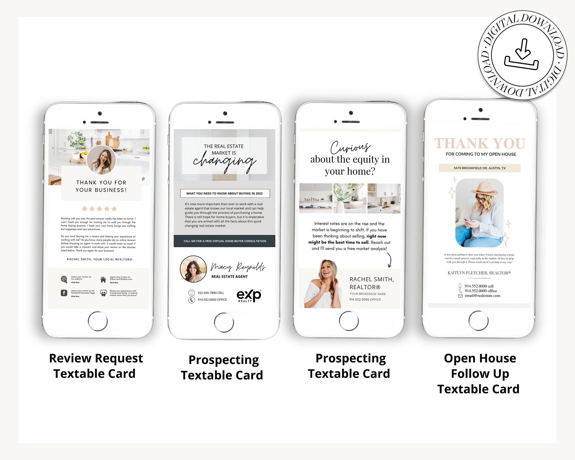 Digital Business Card Bundle | Textable Real Estate Cards | Real Estate Marketing | Canva Template | Textable Prospecting Cards | Open House