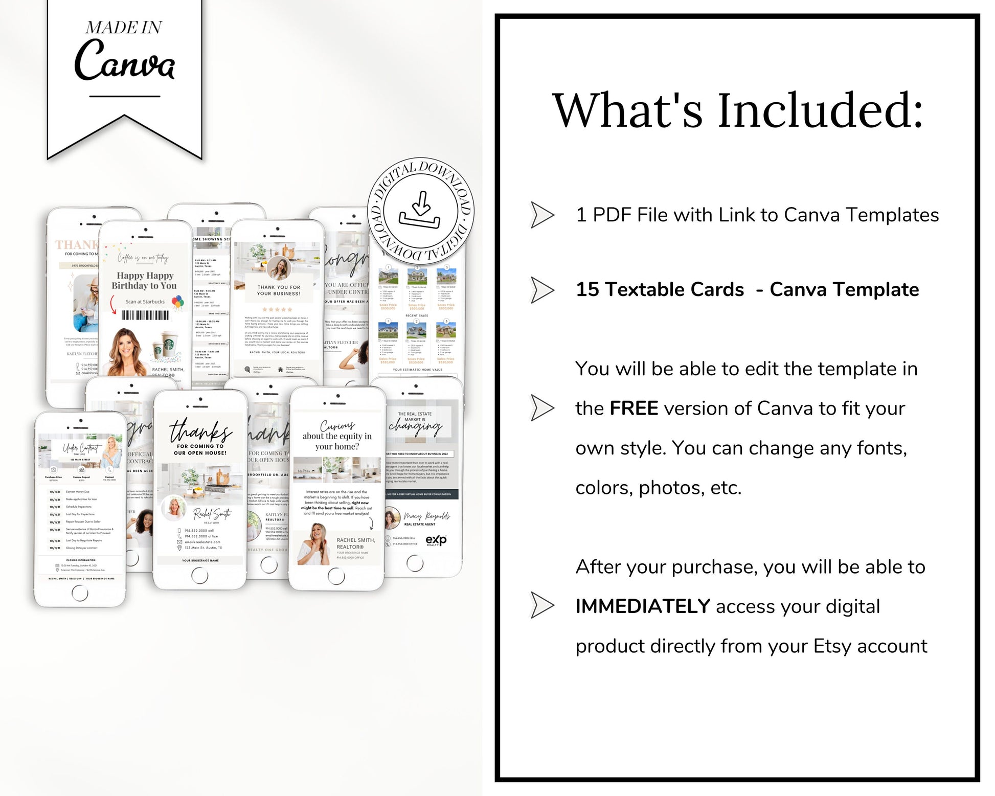 Digital Business Card Bundle | Textable Real Estate Cards | Real Estate Marketing | Canva Template | Textable Prospecting Cards | Open House