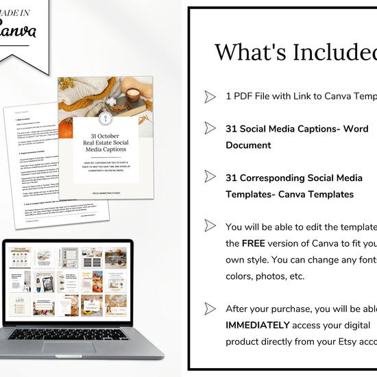 October Real Estate Captions & 31 Matching Real Estate Canva Posts | Real Estate Instagram Posts | Real Estate Marketing | Canva Template