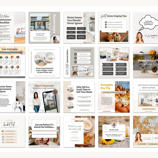 October Real Estate Captions & 31 Matching Real Estate Canva Posts | Real Estate Instagram Posts | Real Estate Marketing | Canva Template