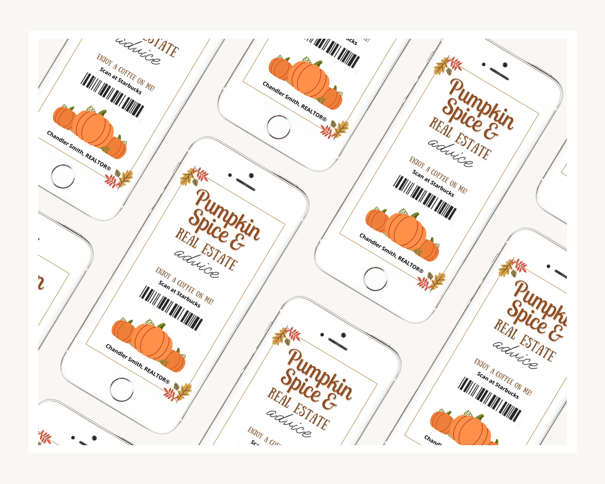 Fall Digital Coffee Gift Card | Textable Pumpkin Spice & Real Estate Advice | Fall Real Estate Marketing | Autumn | Canva Realtor Marketing