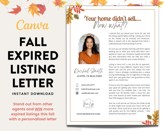 Fall Real Estate Expired Listing Flyer | Real Estate Marketing | Canva Template | Real Estate Template | Agent Flyer | Real Estate Postcard