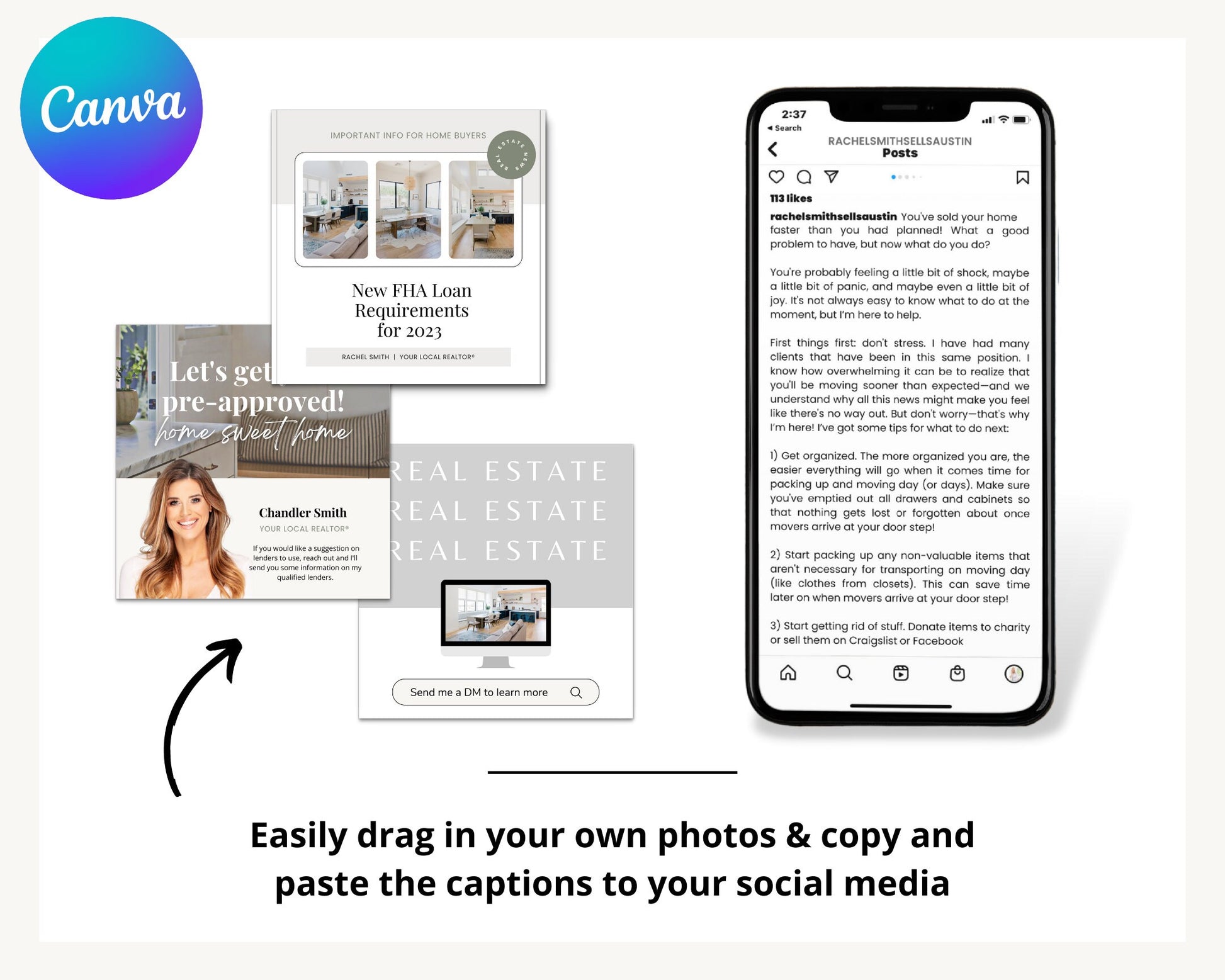 January Real Estate Captions & 31 Matching Real Estate Canva Posts | Real Estate Instagram Posts | Real Estate Marketing | Canva Template