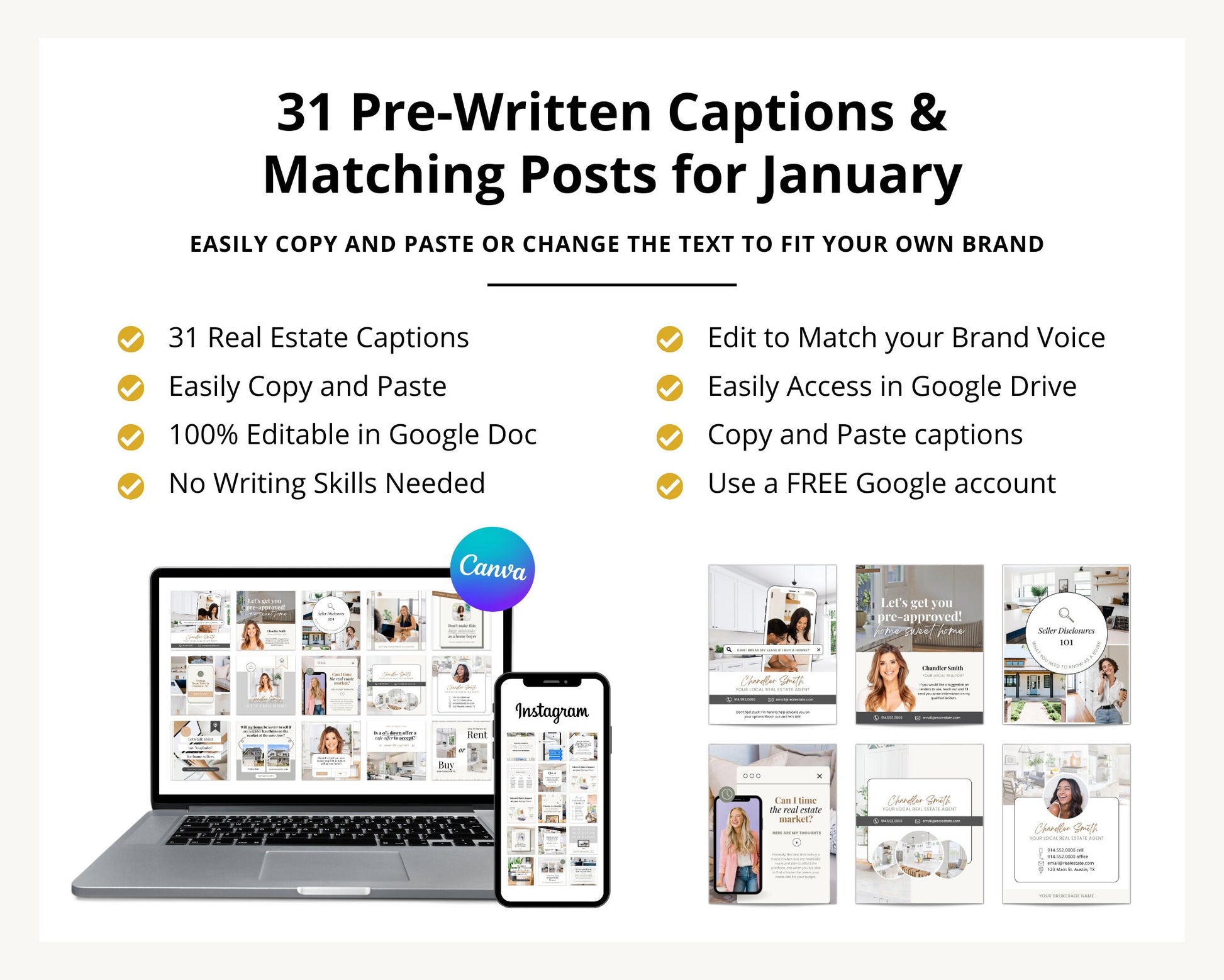 January Real Estate Captions & 31 Matching Real Estate Canva Posts | Real Estate Instagram Posts | Real Estate Marketing | Canva Template