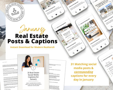 January Real Estate Captions & 31 Matching Real Estate Canva Posts | Real Estate Instagram Posts | Real Estate Marketing | Canva Template