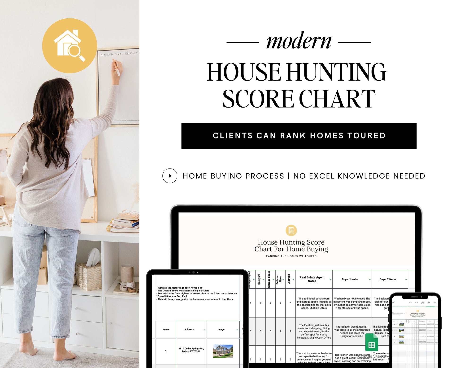 House Hunting Score Chart | House Hunting Schedule | Home Buyer Ranking System | Real Estate Marketing | Google Sheets | Home Buying System