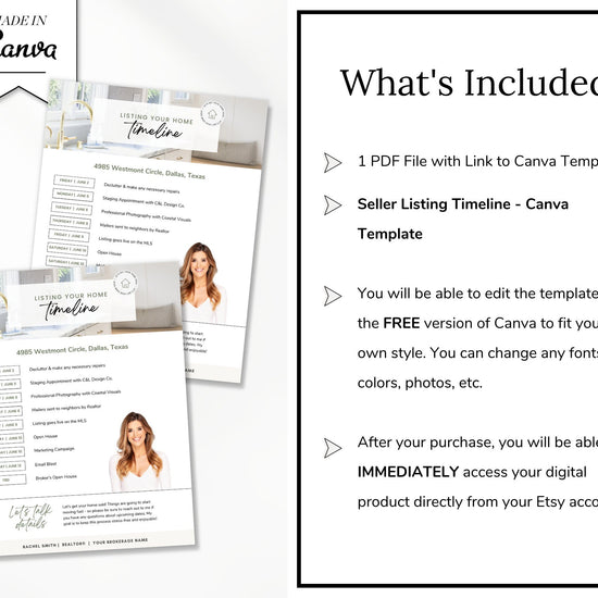 Seller Listing Timeline of Events | Seller Packet | Seller Flyer | Real Estate Marketing Material | Modern Marketing | Canva Template