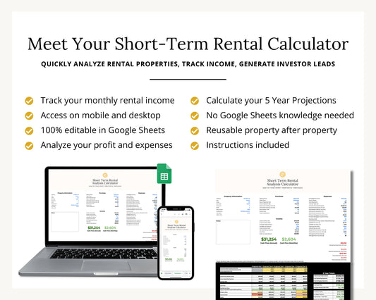 Short-Term Rental Analysis Calculator Tracker | Rental Tracking Spreadsheet | Rental Management | Rental Bookkeeping | Google Sheets | Rent