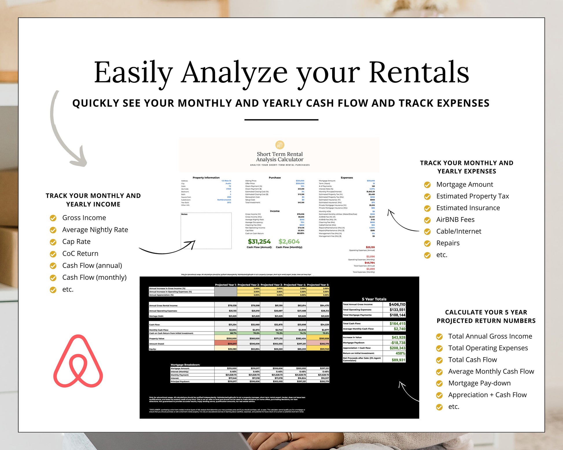 Short-Term Rental Analysis Calculator Tracker | Rental Tracking Spreadsheet | Rental Management | Rental Bookkeeping | Google Sheets | Rent