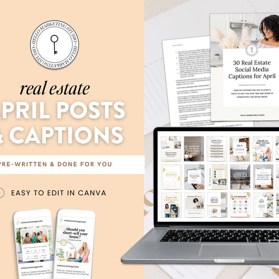 April Real Estate Captions & 30 Matching Real Estate Canva Posts | Real Estate Instagram Posts | Real Estate Marketing | Canva Template