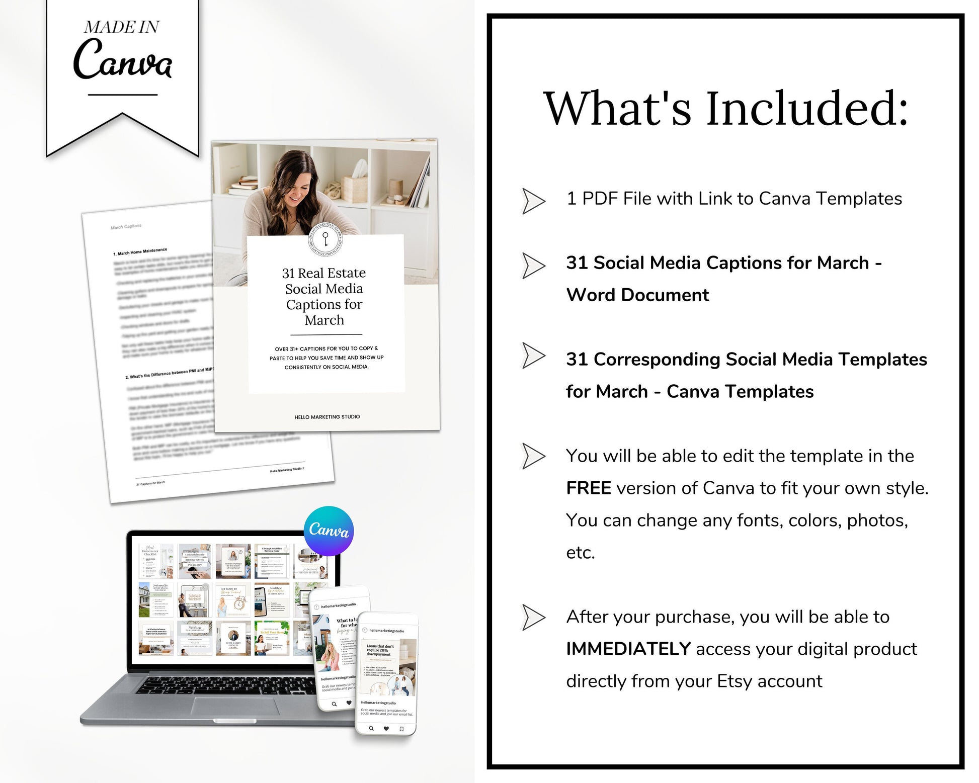 March Real Estate Captions & 31 Matching Real Estate Canva Posts | Real Estate Instagram Posts | Real Estate Marketing | Canva Template