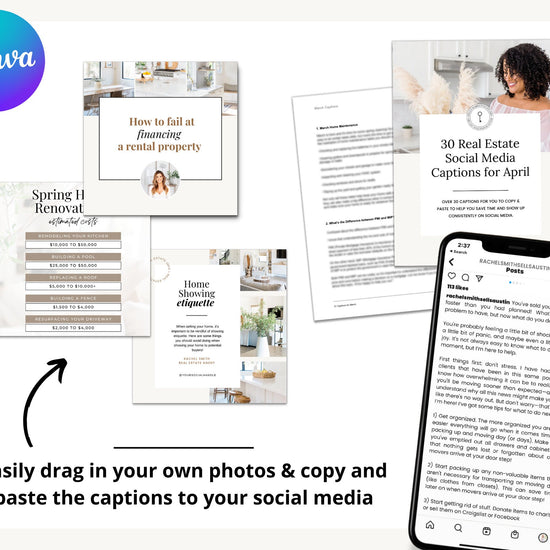 April Real Estate Captions & 30 Matching Real Estate Canva Posts | Real Estate Instagram Posts | Real Estate Marketing | Canva Template