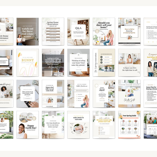 April Real Estate Captions & 30 Matching Real Estate Canva Posts | Real Estate Instagram Posts | Real Estate Marketing | Canva Template