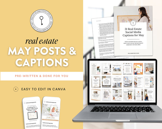 May Real Estate Captions & 31 Matching Real Estate Canva Posts | Real Estate Instagram Posts | Real Estate Marketing | Canva Template