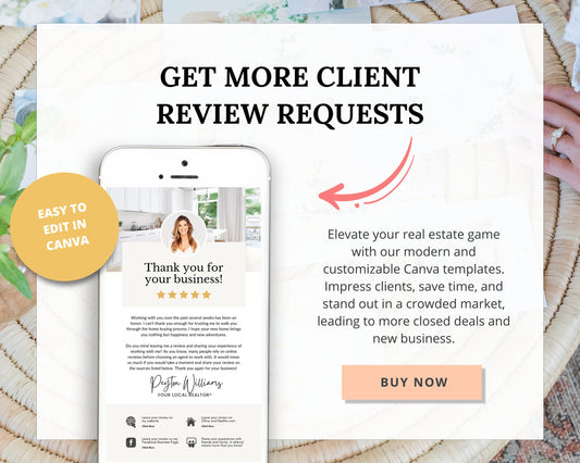 Client Review Request Textable Card | Real Estate Agent Marketing | Entrepreneur Client Testimonials | Canva Template | Referral Request