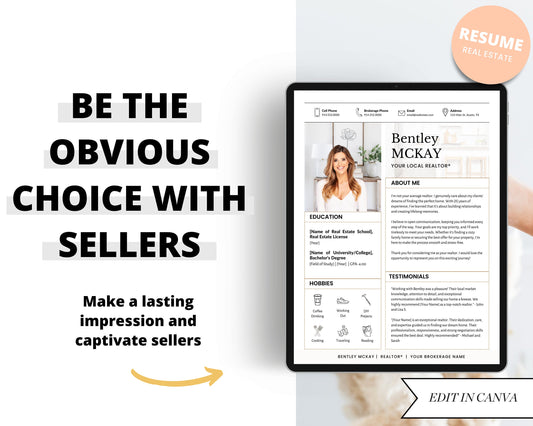 Real Estate Resume Template | Professional Resume Template | Resume and Cover Letter Template | Real Estate Interview | Canva | Resume