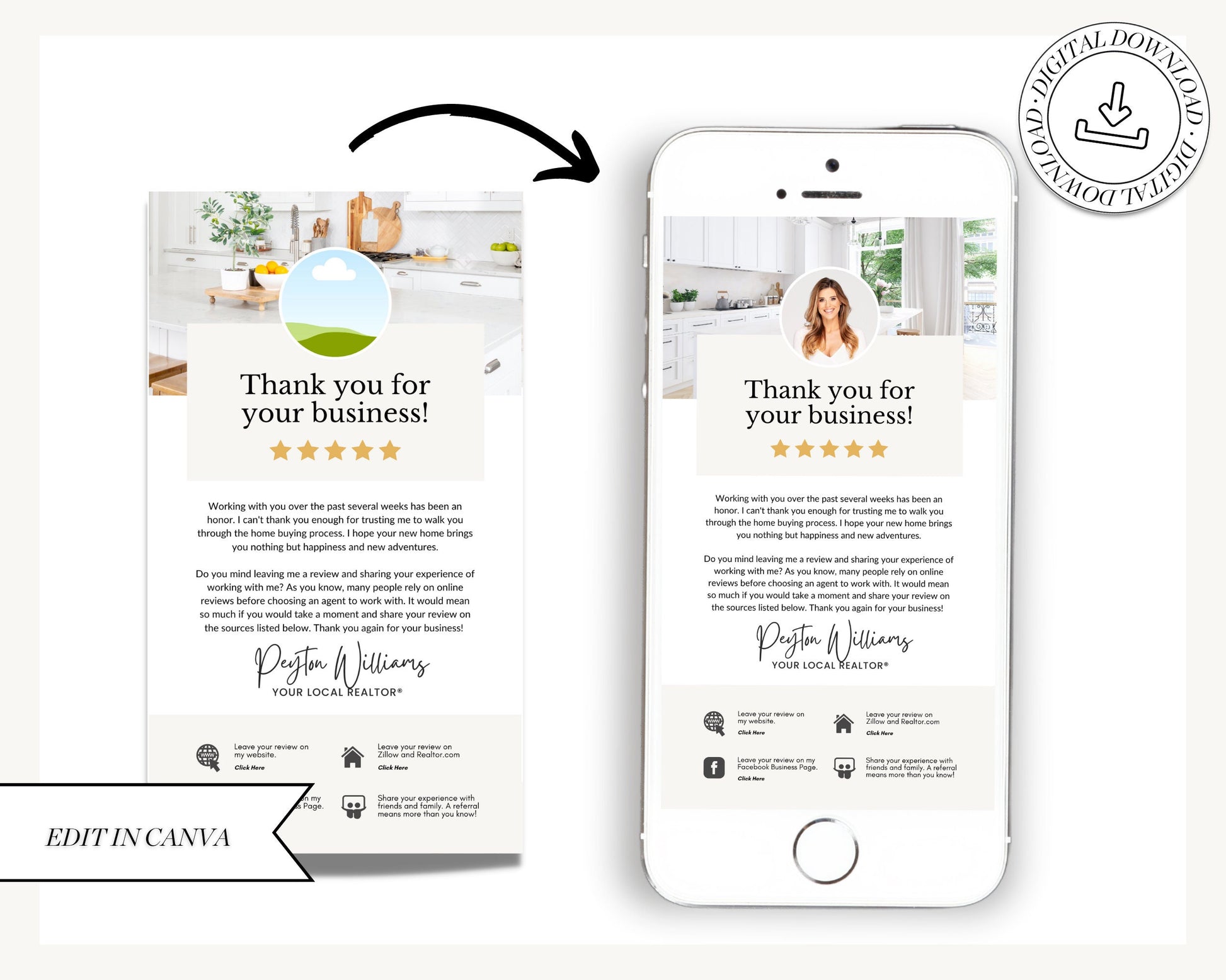 Client Review Request Textable Card | Real Estate Agent Marketing | Entrepreneur Client Testimonials | Canva Template | Referral Request