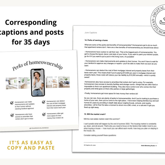 June 35 Real Estate Captions & 35 Real Estate Canva Posts | Real Estate Agent Social Media Posts | Real Estate Marketing | Canva Template