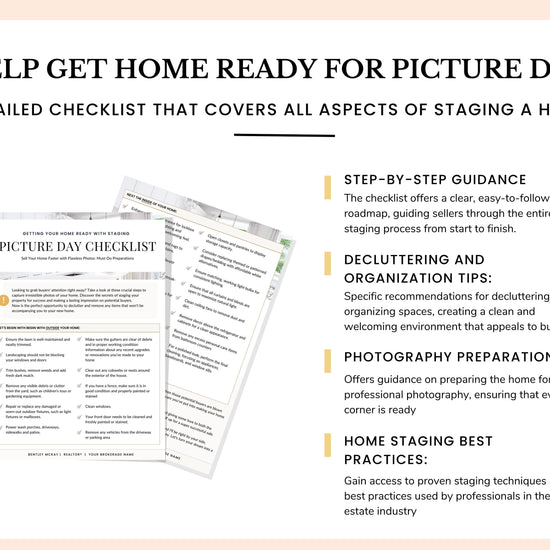 Real Estate Home Staging Checklist | Photography Checklist | Staging Checklist | Pre Listing Photo Checklist | Realtor Marketing Resource